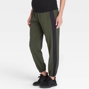 Isabel Maternity Green Over Belly Joggers Workout Pants Woven Women XS New